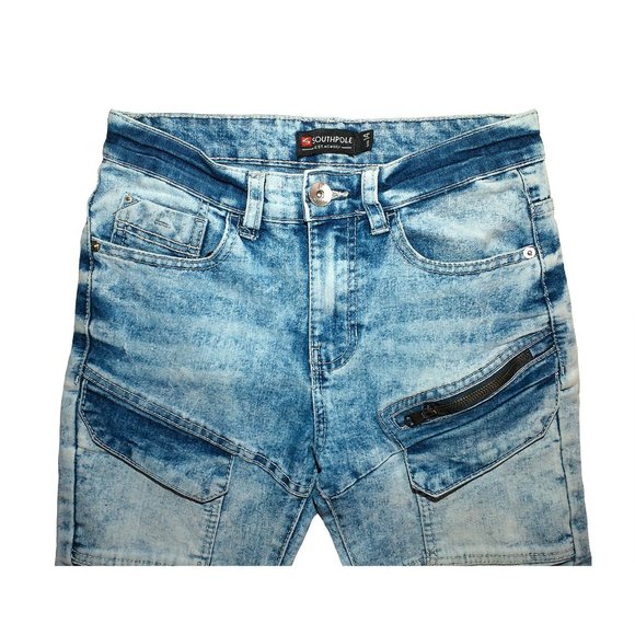 Boy's Southpole Acid Wash Distressed Stretchy Moto Fashion Jeans 7 Pockets Sz 14 - Picture 2 of 11
